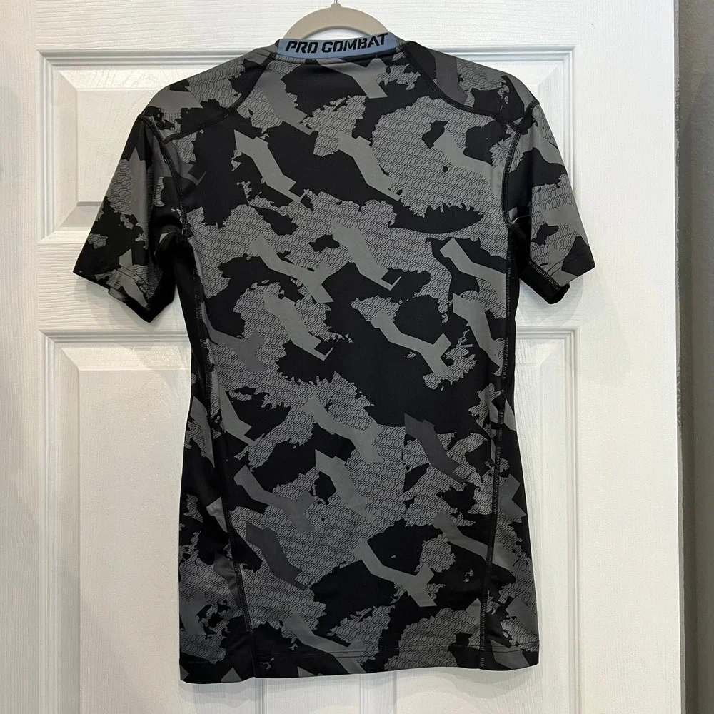 Nike Pro Combat Compression Shirt Polyester Spandex Camo Gray Black Medium